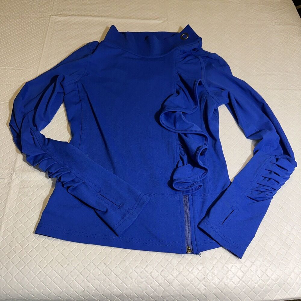 Karma Athletics San Suu Blue Full Zip Ruffled Ruching Jacket Women's Size XS/S